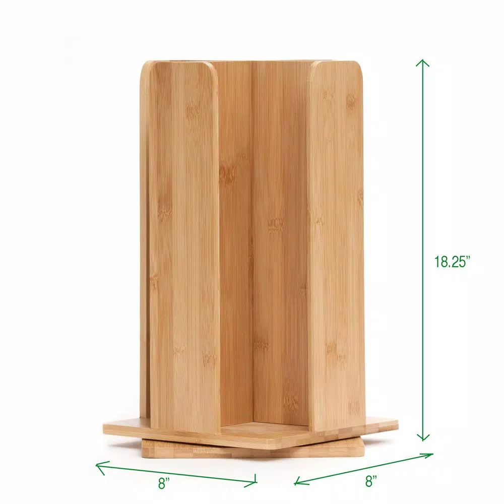 Mind Reader Bamboo 360° Rotating Cup and Lid Holder, 4-Compartment Organizer