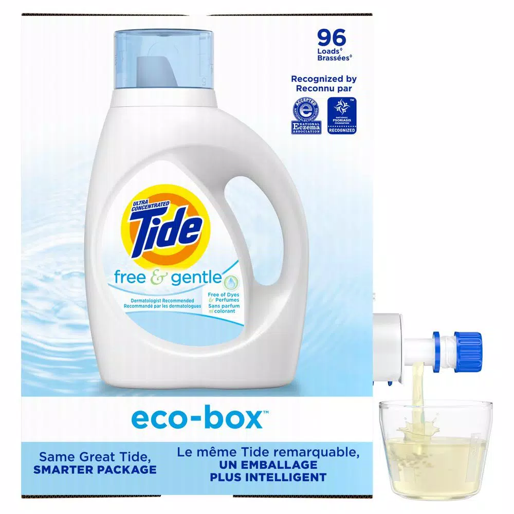 Tide Free & Gentle Liquid Laundry Detergent HE Eco Box, 105 oz (96 Loads)