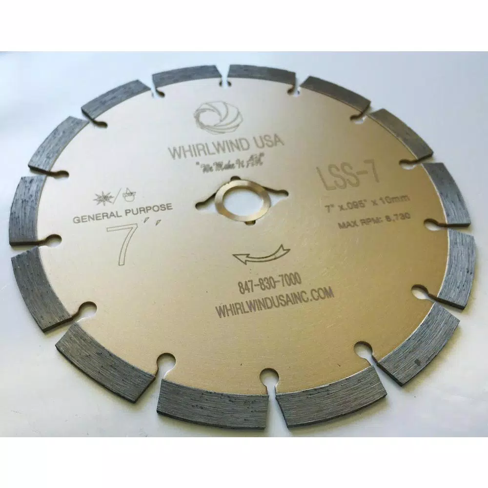 Whirlwind USA 7 in. Segmented Diamond Blade for Concrete, Stone, Brick, and Masonry