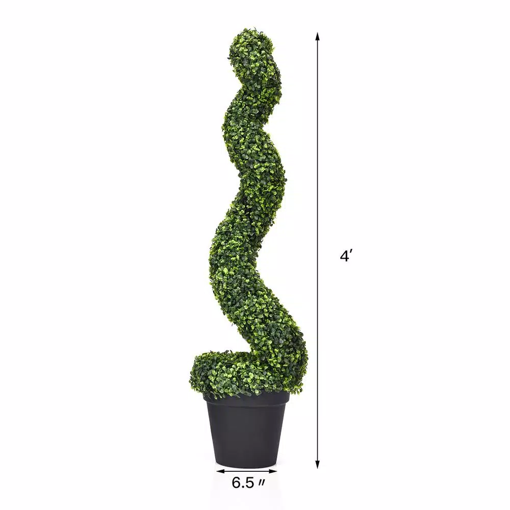 Costway Artificial Boxwood Spiral Topiary Tree Set of 2 - Indoor/Outdoor Decorative Plants with Cement Pot
