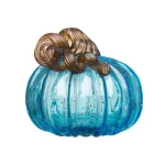 Glitzhome Set of 3 Blue Hand-Blown Glass Pumpkins - Decorative Tabletop Autumn Ornament thumbnail 2