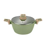 AMERCOOK Olive Stone 3 qt. Round Nonstick Casserole Dish with Glass Lid, Avocado Green thumbnail 1