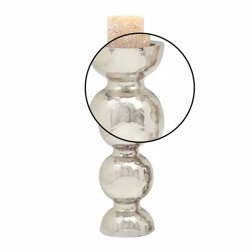 LITTON LANE 18 in. x 6 in. Classic Iron Candle Holder with Spherical Orb Accent, Polished Silver Finish