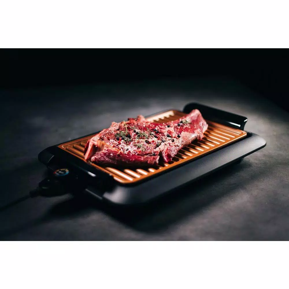 Gotham Steel Smokeless Indoor Electric Grill, 224 sq. in. Non-Stick Ti-Ceramic, Black/Copper