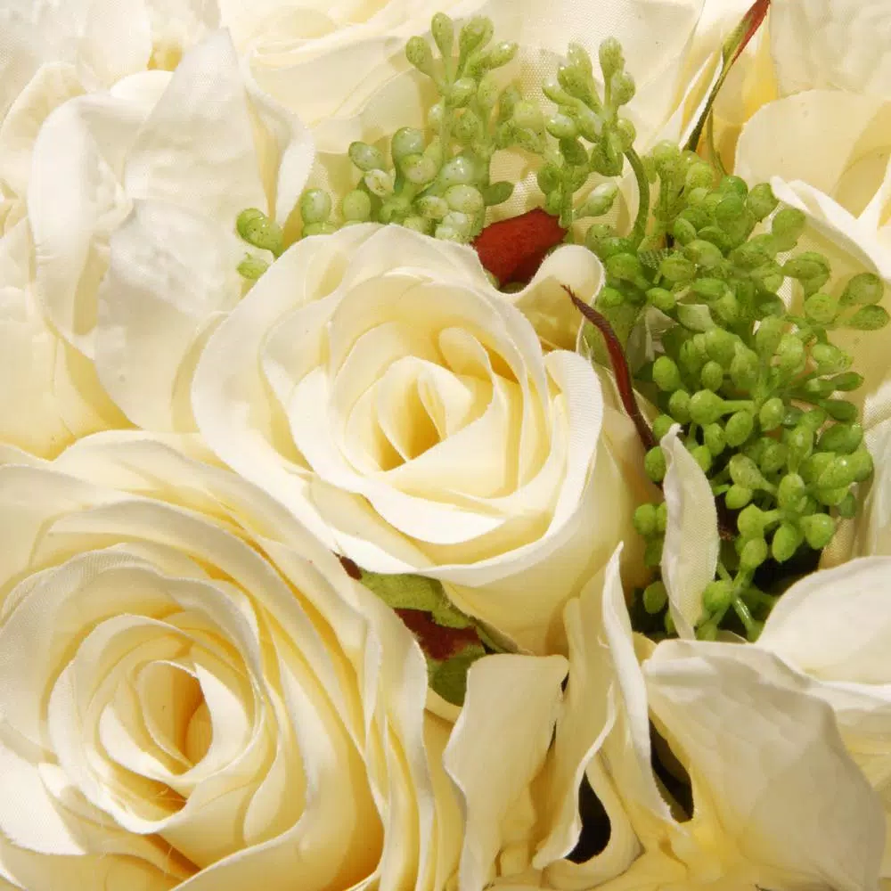 National Tree Company 12.2 in. Mixed Cream Rose and Hydrangea Silk Flower Bouquet