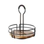 Gourmet Basics by Mikasa Mikasa Gourmet Basics Hanover Rotating Condiment Caddy, Carbon Steel & Acacia Wood, Antique Black thumbnail 1