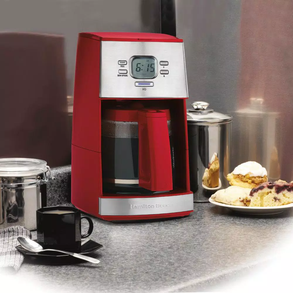 Hamilton Beach Ensemble 12-Cup Programmable Drip Coffee Maker, Red with Stainless Steel Accents