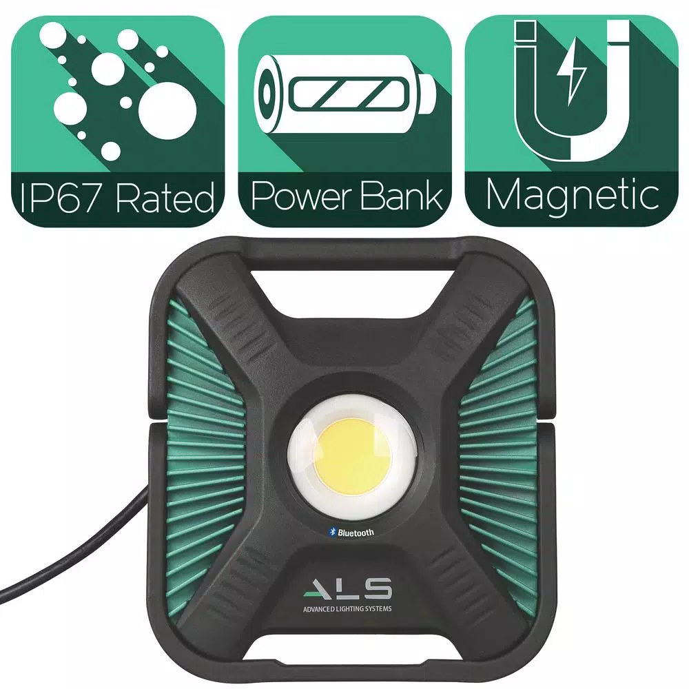 Advanced Lighting Systems ALS 6,000 Lumens Heavy-Duty LED Bluetooth Work Light with Integrated Power Bank