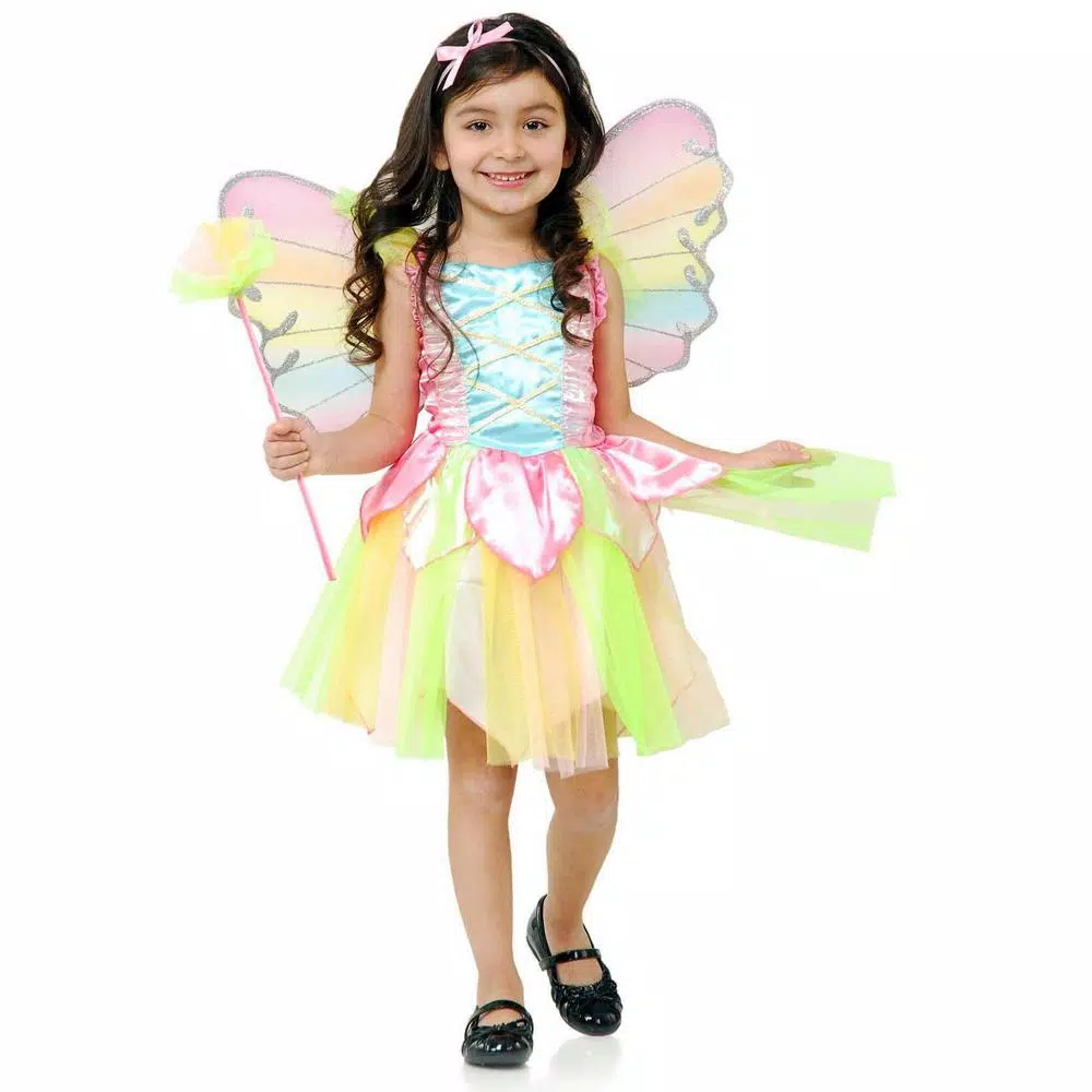 Unbranded Small Girls Rainbow Princess Fairy Halloween Costume with Wings and Wand
