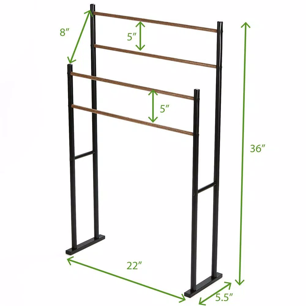 Mind Reader Black 2-Tier Freestanding Towel Rack with 4 Bars