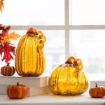 Glitzhome Amber Crackle Glass Pumpkin Set of 2, Handmade Indoor Tabletop Decor thumbnail 8