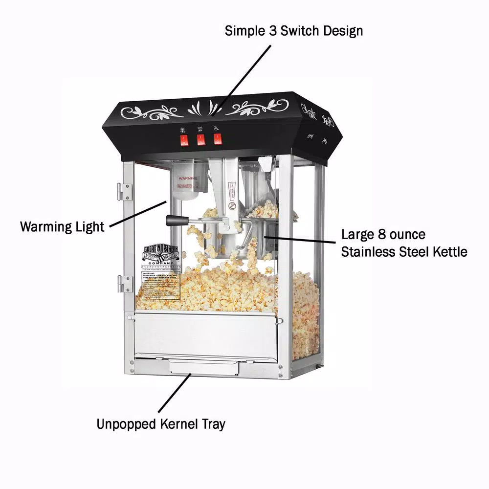 Great Northern Popcorn 850-Watt 8 oz. Black Popcorn Popper Machine