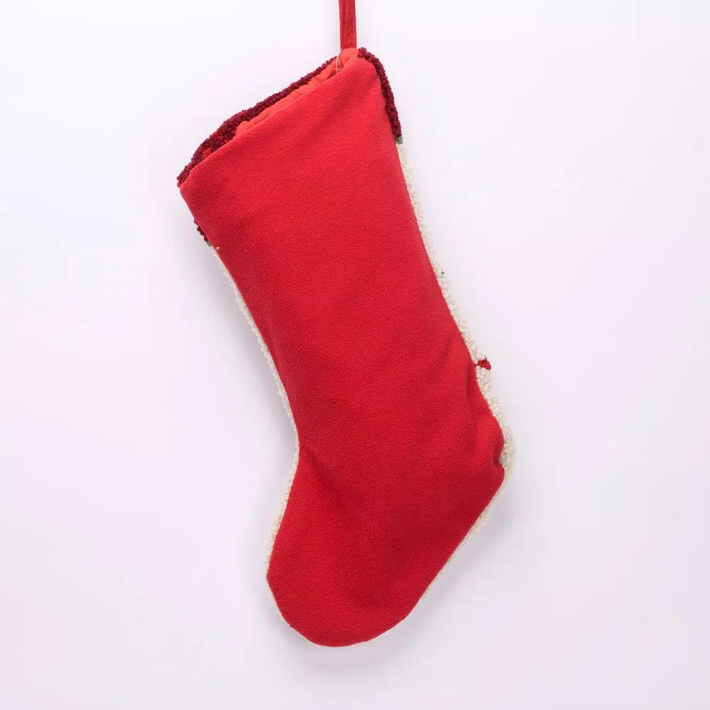 Glitzhome 19 in. Poinsettia Hooked Christmas Stocking - Red, White, and Green