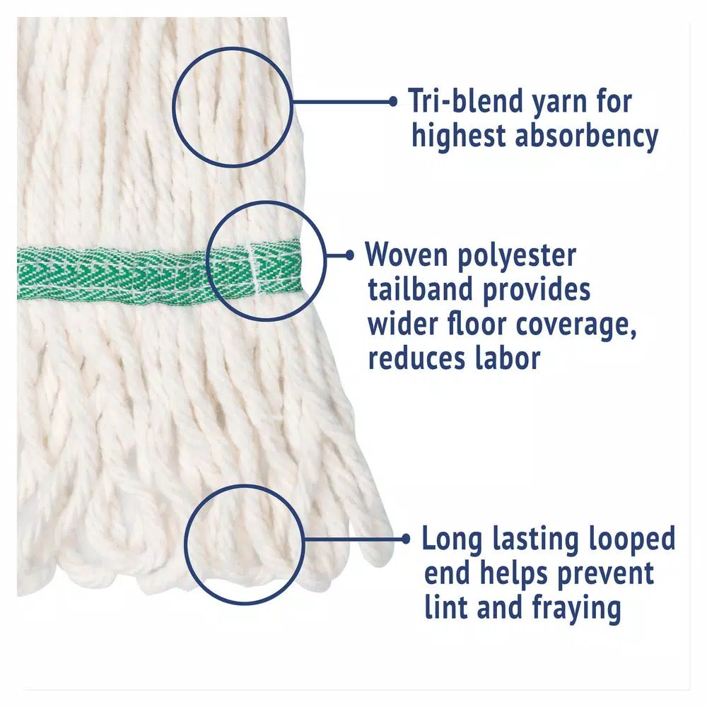 Boardwalk Super Loop Medium Wet Mop Head, 4-Ply Cotton/Synthetic Blend, White, 12/Carton