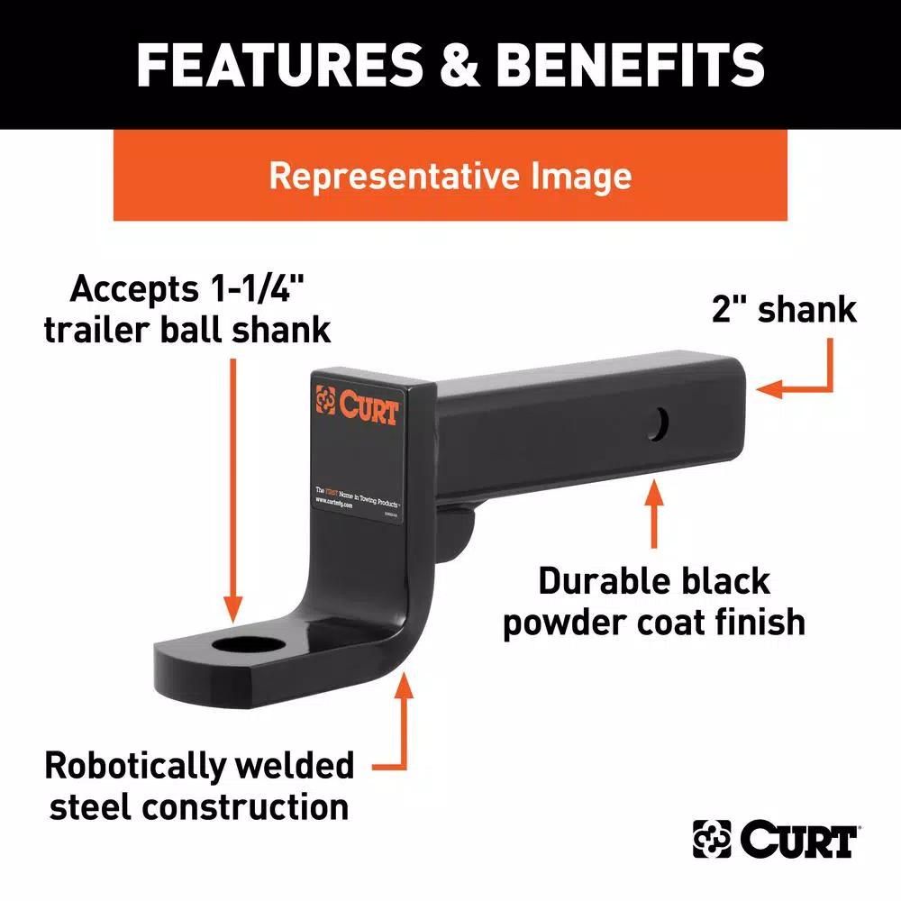 CURT Class 4 Ball Mount, 2" Receiver, 10,000 lbs Capacity, 8" Drop / 6.75" Rise