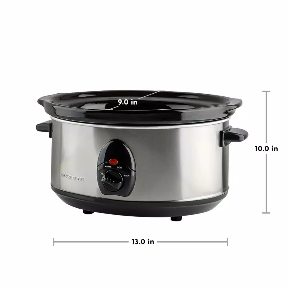 Ovente 3.7 Qt. Stainless Steel Electric Slow Cooker with Glass Lid, 3 Temperature Settings (SLO35ABR)