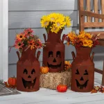 Gerson Rustic Metal Jack-O-Lantern Milk Can Luminaries, Set of 3 thumbnail 2