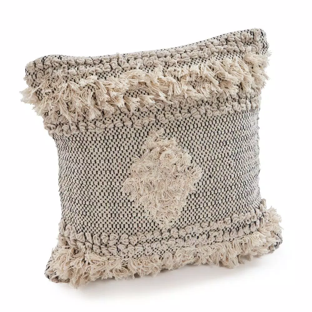 LR Resources Cottage Natural and Black Geometric 20 in. x 20 in. Cotton Throw Pillow