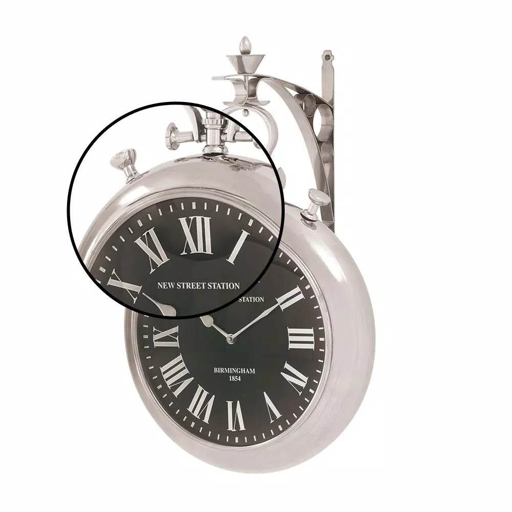 LITTON LANE 22 in. x 16 in. Vintage Pocket-Watch-Style Suspended Wall Clock, Silver Finish