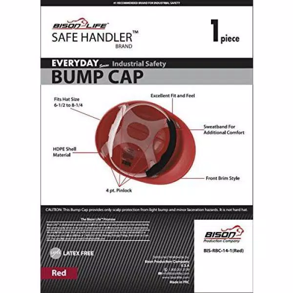 Safe Handler Bison Life Safe Handler Everyday Series Red HDPE Bump Cap with 4-Point Pinlock Suspension