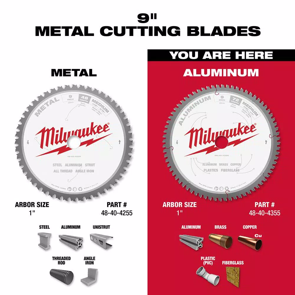 Milwaukee 9 in. 72T Carbide Teeth Aluminum and Metal Cutting Circular Saw Blade