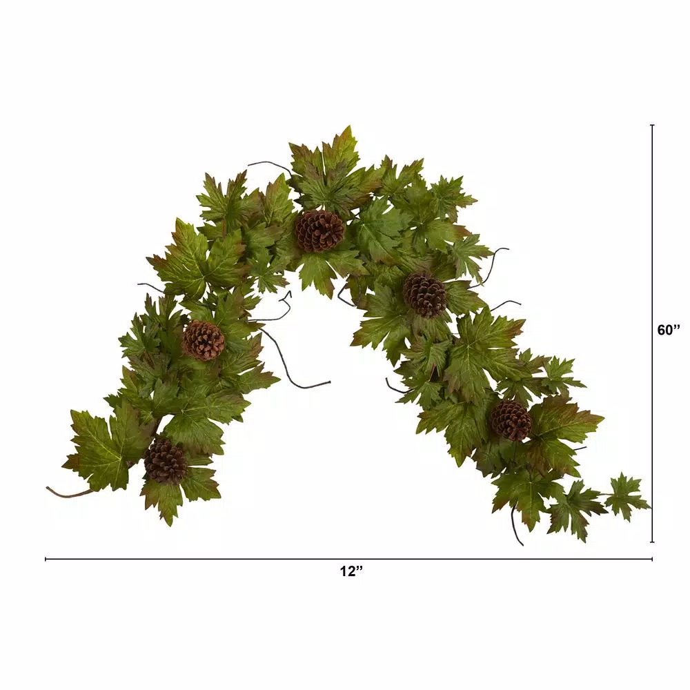 Nearly Natural 5 ft. Artificial Fall Garland with Maple Leaves and Pine Cones