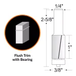 WEN 3/8 in. Flush Trim Carbide Tipped Router Bit with 1/4 in. Shank thumbnail 2