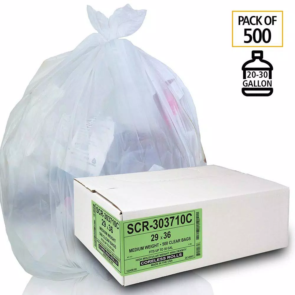 Unbranded Clear Source Reduction SCR Trash Bags, 20-30 Gallon, Clear, 500 Count