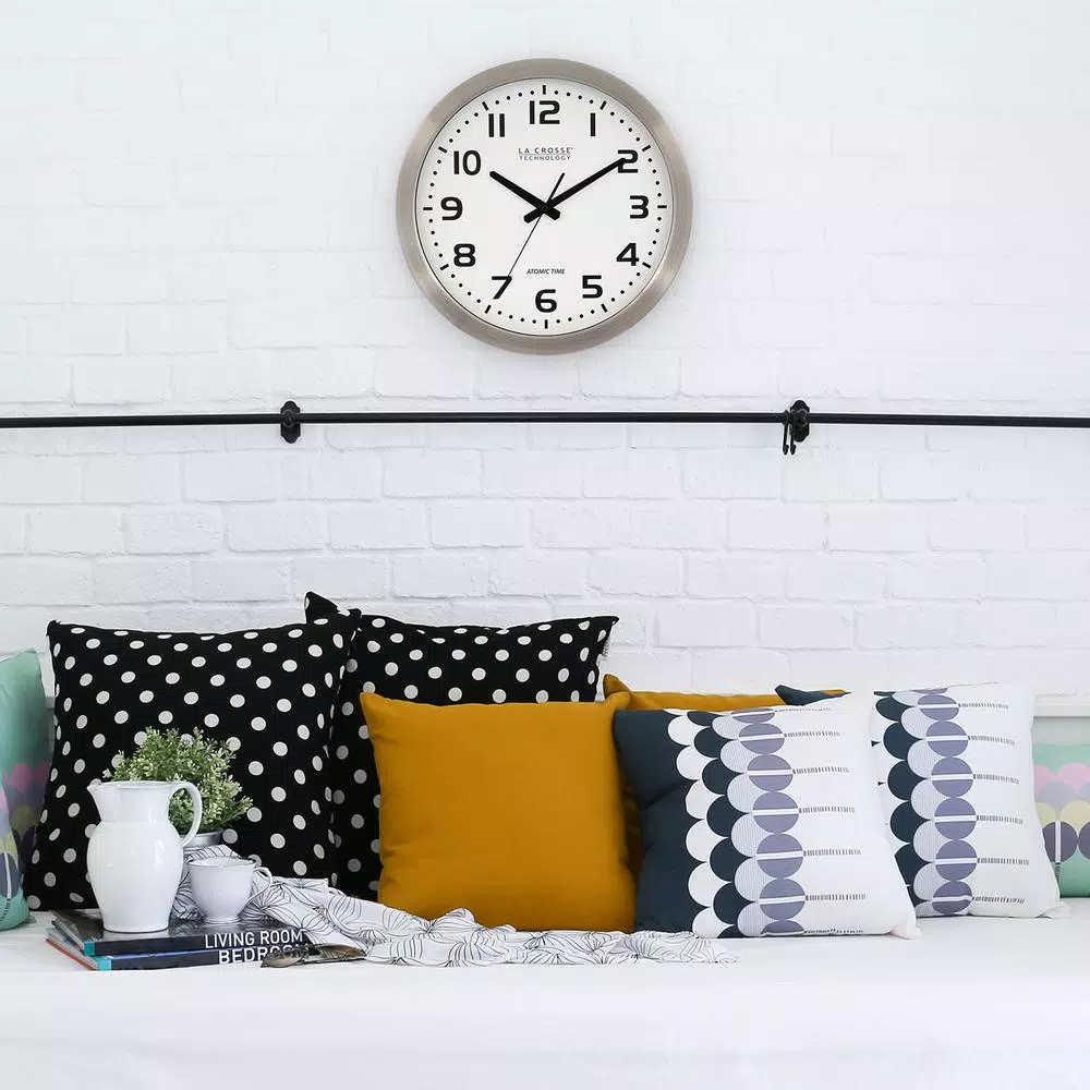 La Crosse Technology WT-3161WH 16 in. Atomic Analog Wall Clock with Brushed Aluminum Frame