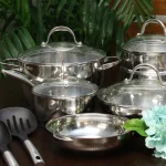 Oster Ridgewell 13-Piece Stainless Steel Cookware Set with Tempered-Glass Lids and Utensils thumbnail 2