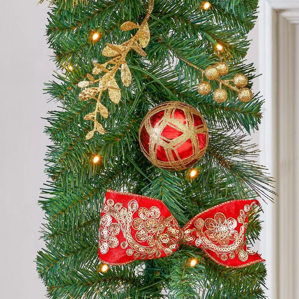 Home Accents Holiday Royal Easton 12 ft. Pre-Lit Artificial Christmas Garland with 70 Warm White LED Lights