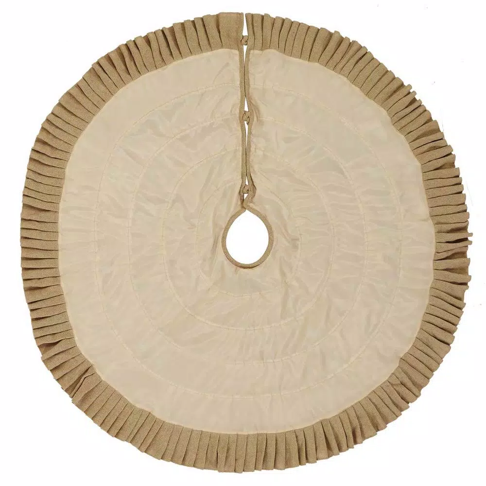 VHC Brands 48 in. Natural Burlap Ruffled Christmas Tree Skirt - Farmhouse Holiday Decor