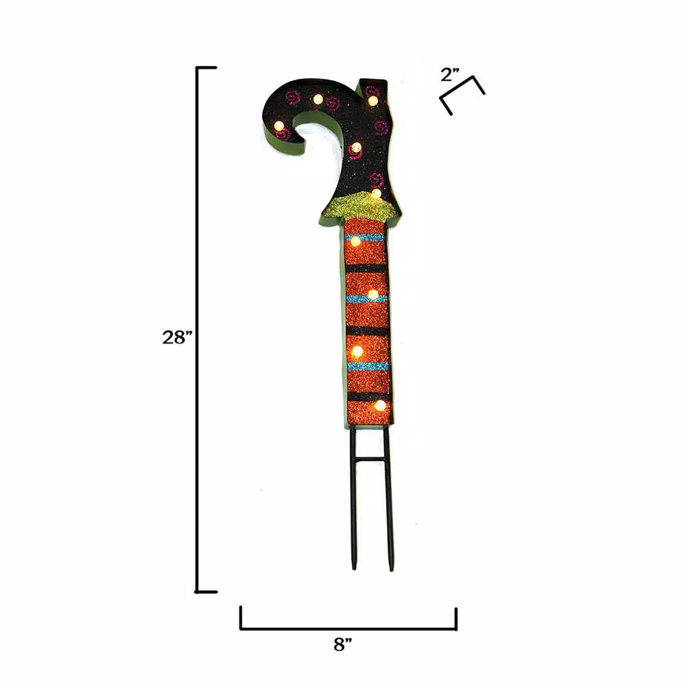 Unbranded 28 in. Metal Witch Boot Stake with 9 Mini Lights, Glitter Halloween Yard Decoration