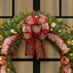 Home Accents Holiday 36 in. Royal Easton Pre-Lit LED Artificial Christmas Wreath with Gold Ornaments and Ribbon thumbnail 4