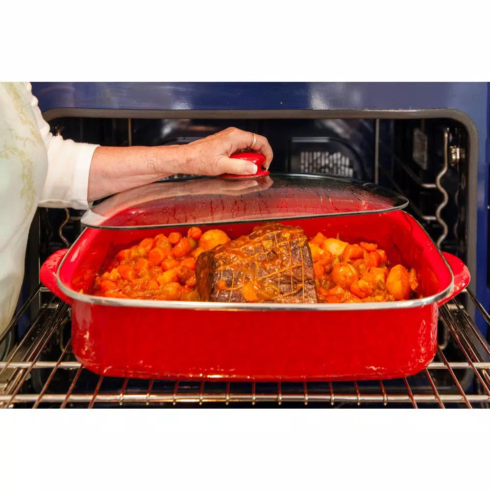 Golden Rabbit Sea Glass 10.5 qt. Enamelware Roasting Pan with Glass Lid