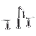 KOHLER Purist 8 in. Widespread Bathroom Faucet, Polished Chrome, Low Gooseneck Spout thumbnail 2