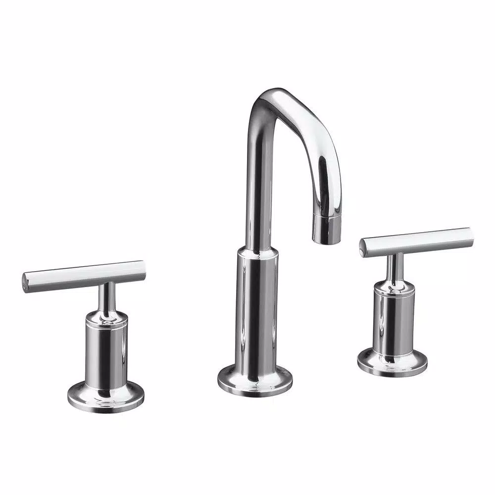 KOHLER Purist 8 in. Widespread Bathroom Faucet, Polished Chrome, Low Gooseneck Spout