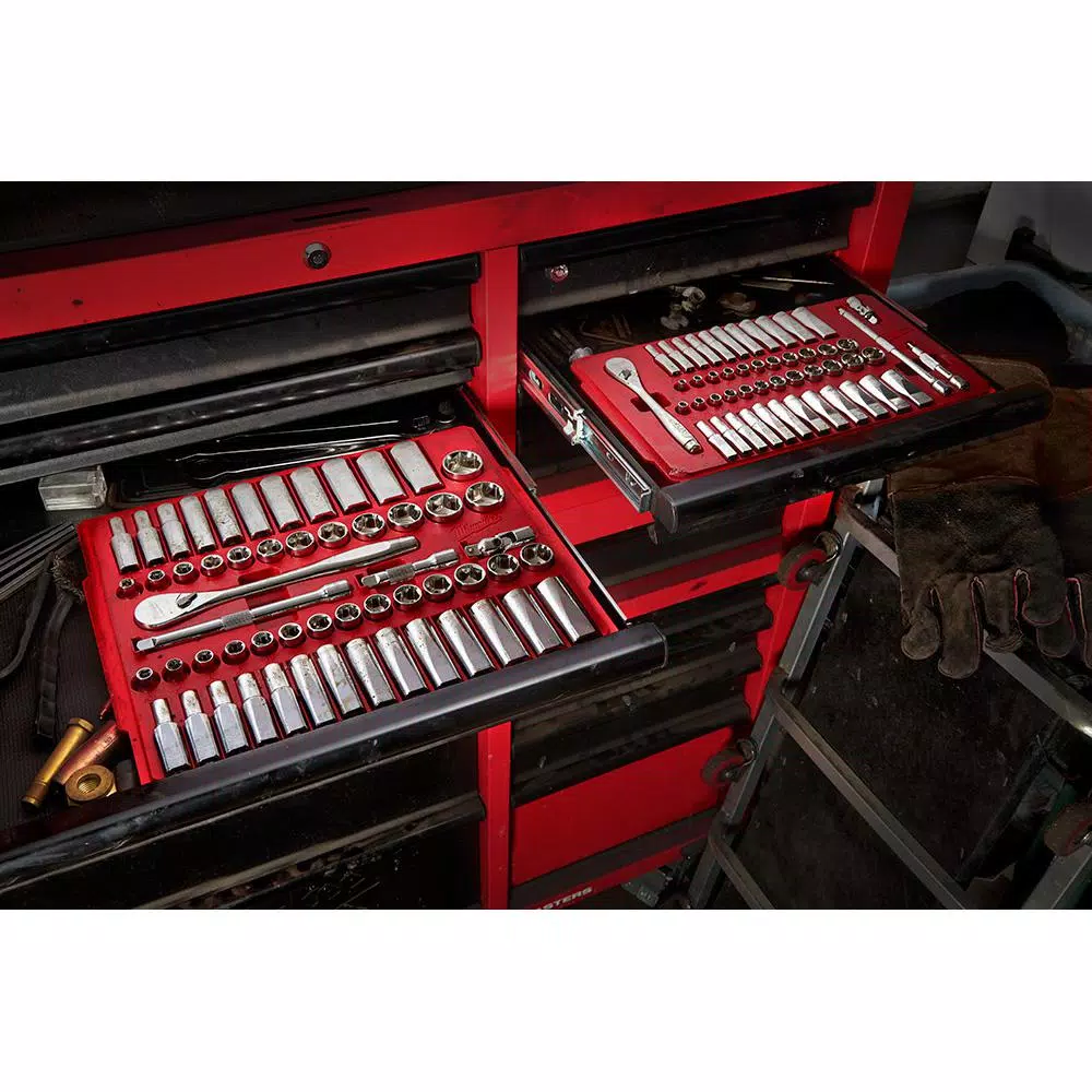 Milwaukee 153-Piece SAE and Metric Ratchet and Socket Mechanics Tool Set, 1/4 in., 3/8 in., and 1/2 in. Drive