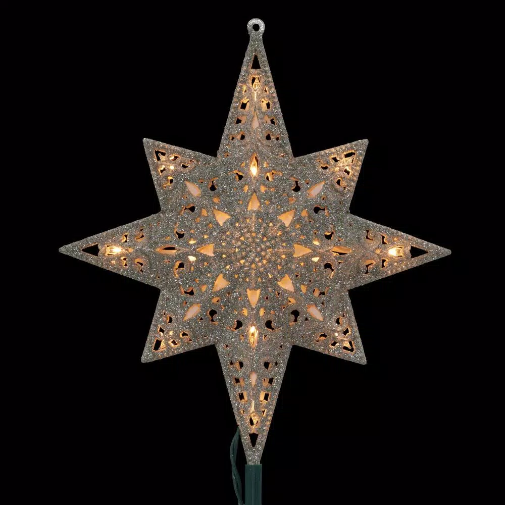 GE Holiday Classics 11 in. 16-Light Silver Glittered Bethlehem Star Tree Topper