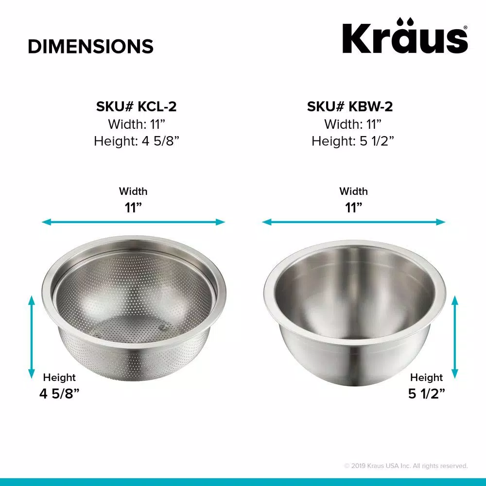 KRAUS Stainless Steel Mixing Bowl and Colander Set for Workstation Sinks