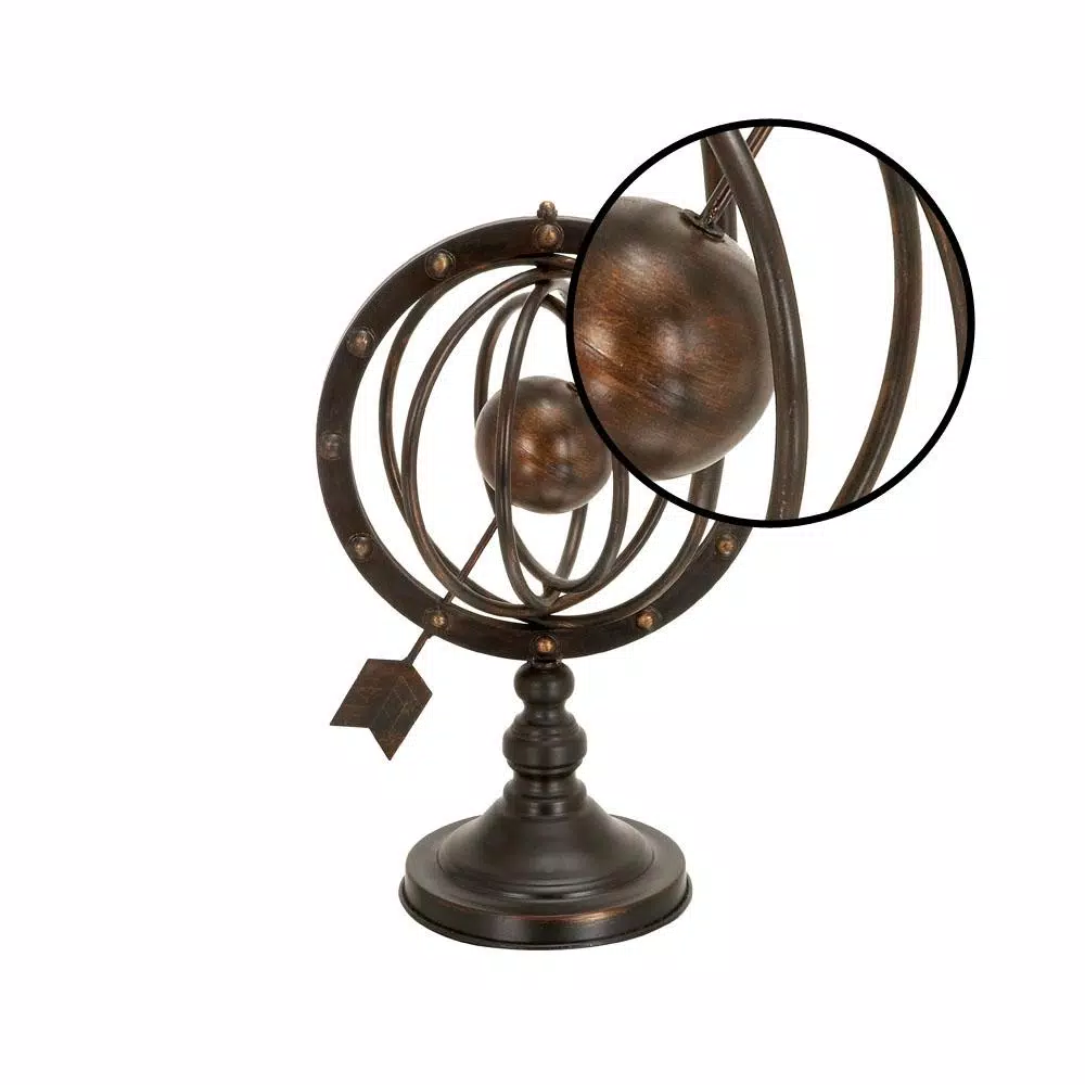 LITTON LANE 17" Nautical Iron Armillary Sphere Decor with Tarnished Brass Finish and Wood-Style Stand