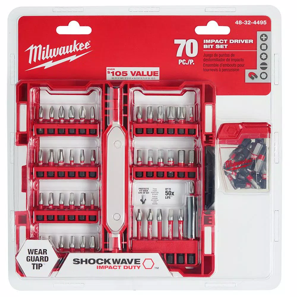 Milwaukee SHOCKWAVE Impact Duty Steel Driver Bit Set, 70-Piece Assorted Driving Bit Set