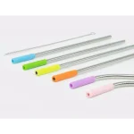 ExcelSteel 14-Piece Stainless Steel Reusable Straw Set with Pastel Silicone Tips - 8 Straight & 4 Curved thumbnail 2