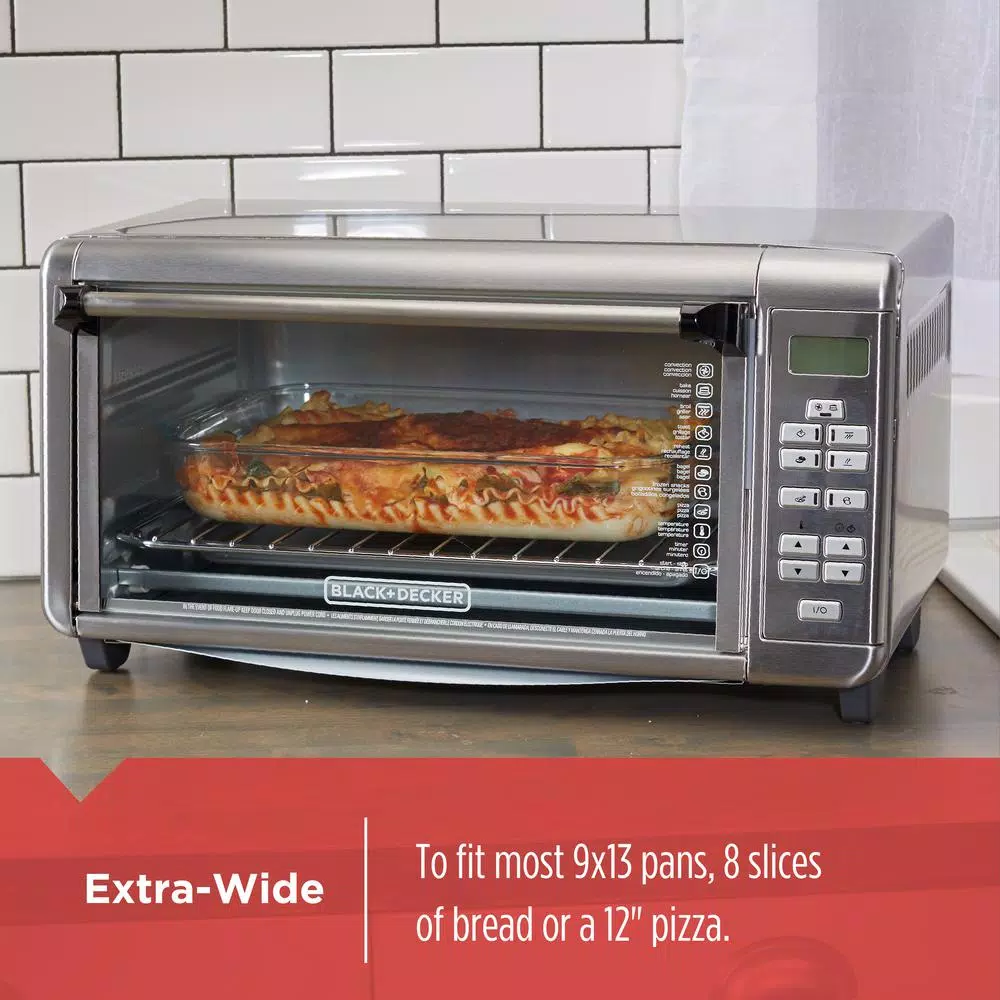 BLACK+DECKER 1550W Extra-Wide Digital Convection Toaster Oven, 8-Slice, Stainless Steel