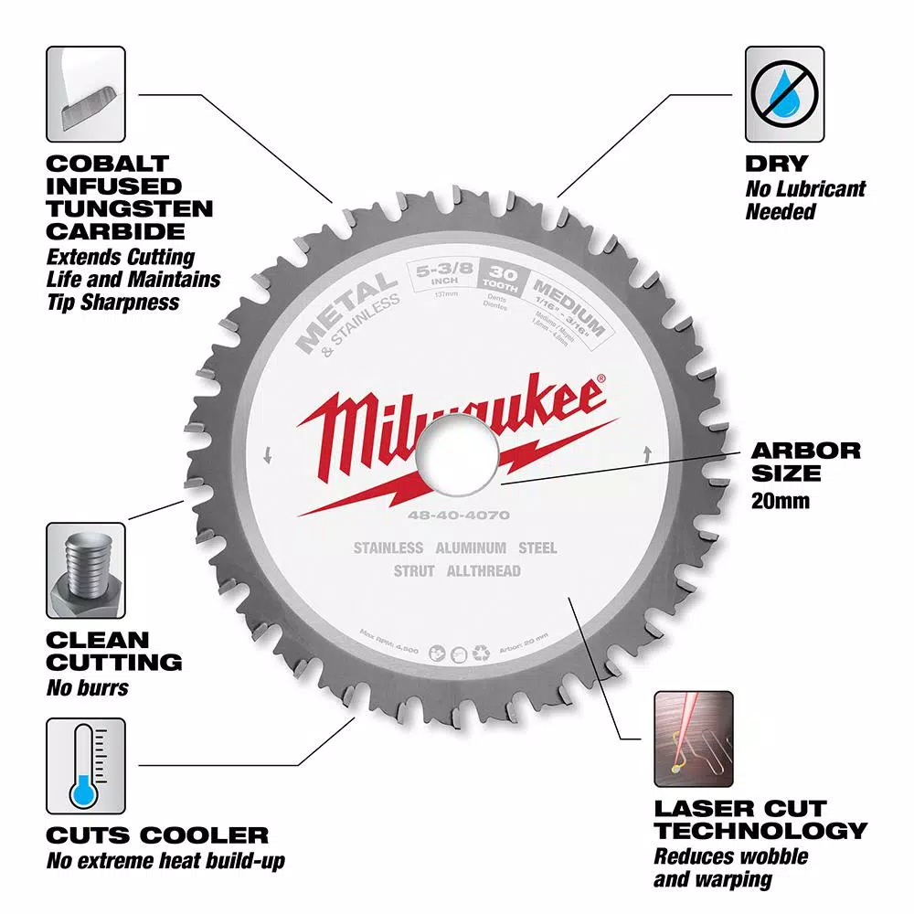 Milwaukee 5-3/8 in. 30T Metal & Stainless Steel Carbide Circular Saw Blade