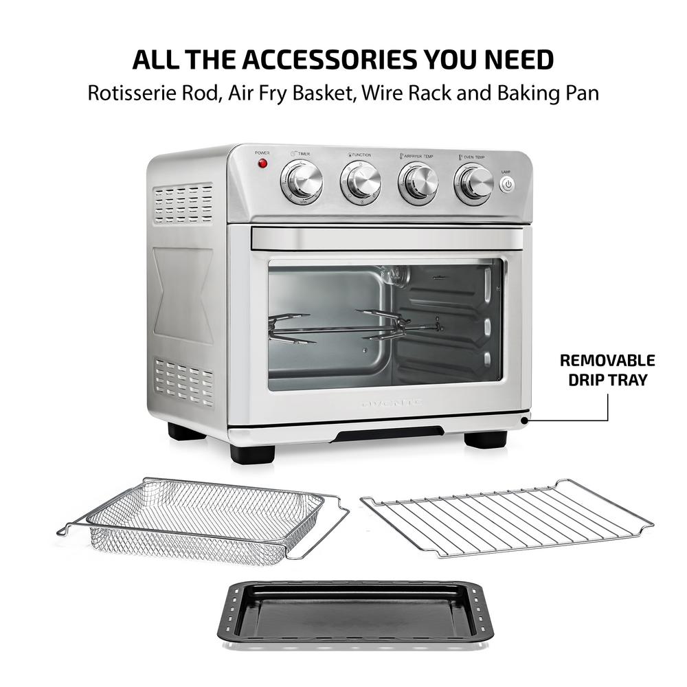 Ovente 1700W Stainless Steel Multi-Function Air Fryer Rotisserie Convection Oven & Dehydrator, 25L