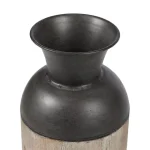 Winsome House 2-Piece Handcrafted Iron and Wood Vase Set, Rustic Dark Brown and Natural Wood Table Vases thumbnail 3
