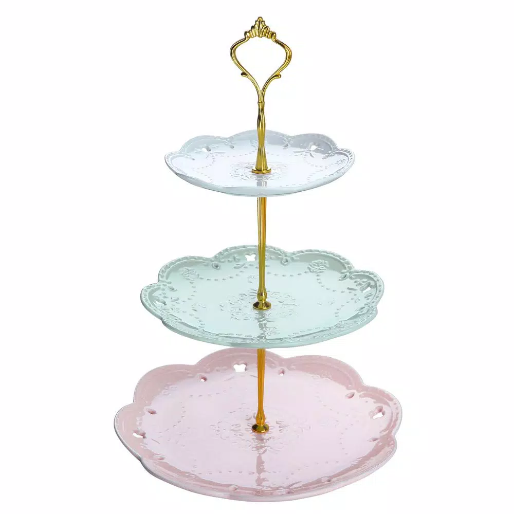 MALACASA 3-Tiered Porcelain Round Cupcake Tower Stand, Assorted Colors Dessert Serving Stand