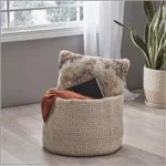 Noble House Derry Round Knitted Cotton Thread Sundries Basket, Beige thumbnail 5