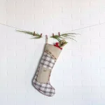 VHC Brands 20 in. Amory Ivory and Plaid Cotton Farmhouse Christmas Stocking with Pocket thumbnail 2